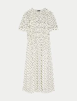 Polka Dot Round Neck Midi Smock Dress -M&S SD 01 T69 1670 Y8 X EC 90