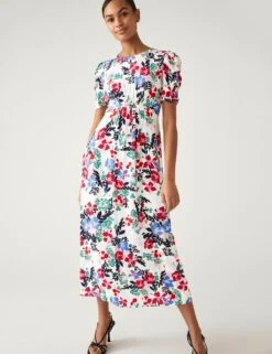 Floral Jacquard Round Neck Midi Tea Dress 9 Floral Jacquard Round Neck Midi Tea Dress -M&S SD 01 T69 1698 ZZ X EC 1