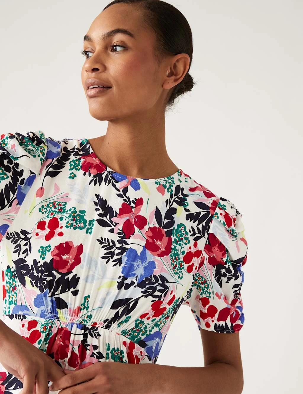 Floral Jacquard Round Neck Midi Tea Dress 6 Floral Jacquard Round Neck Midi Tea Dress - Image 4