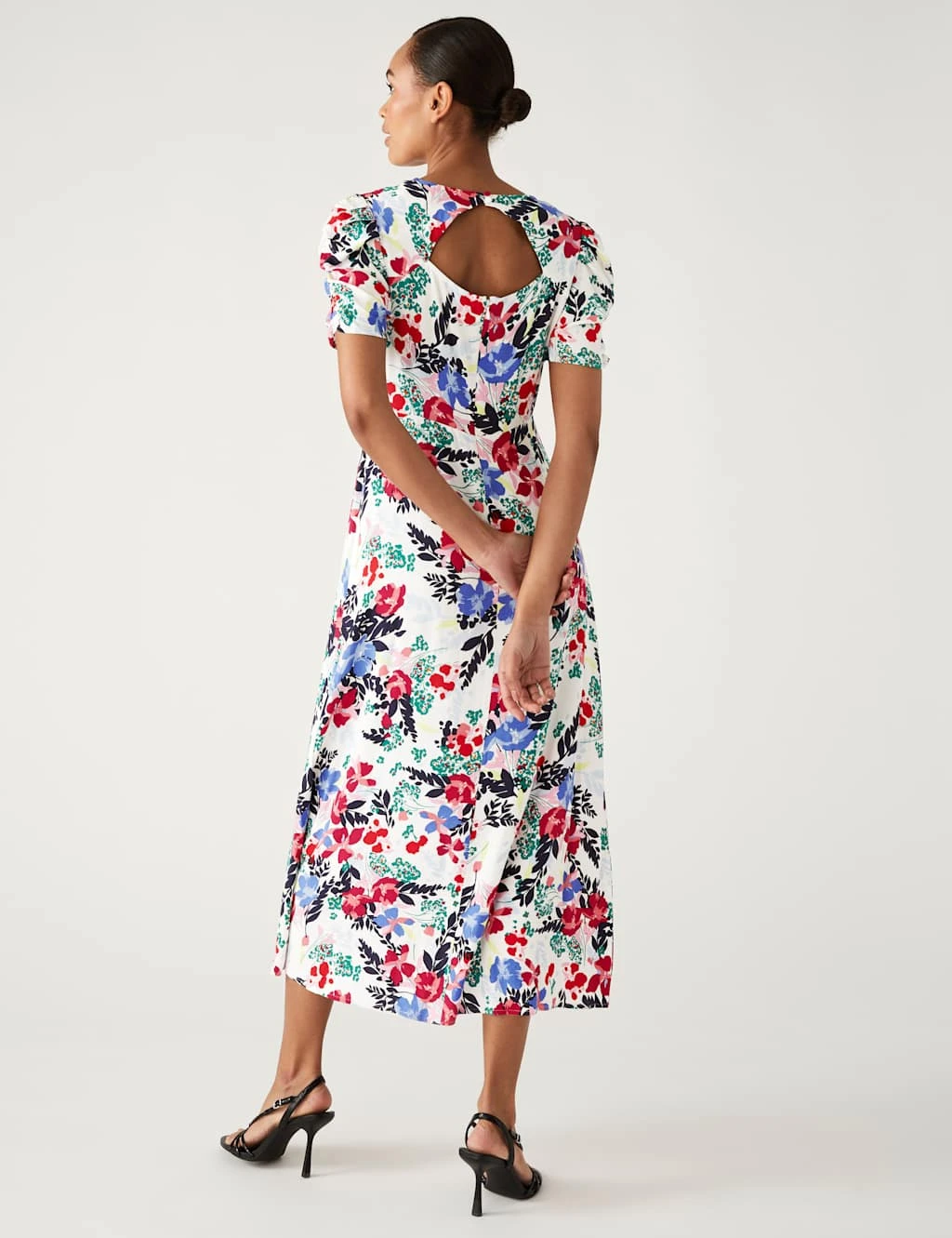 Floral Jacquard Round Neck Midi Tea Dress 7 Floral Jacquard Round Neck Midi Tea Dress - Image 5