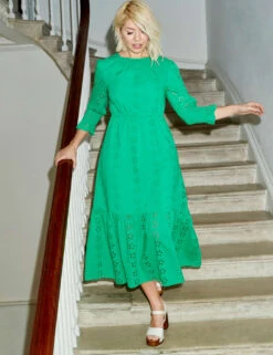 Pure Cotton Broderie Midi Waisted Dress -M&S SD 01 T69 1701 J0 X EC 8