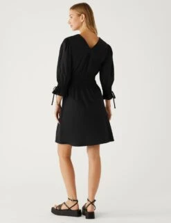 Pure Cotton V-Neck Mini Waisted Dress -M&S SD 01 T69 1706 Y0 X EC 2