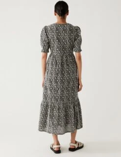 Cotton Rich Floral Embroidered Midi Tea Dress -M&S SD 01 T69 1710 Y4 X EC 3