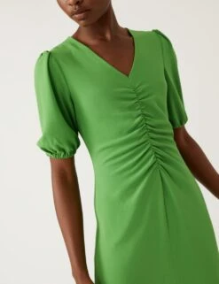 V-Neck Ruched Midi Tea Dress -M&S SD 01 T69 1780 J0 X EC 1