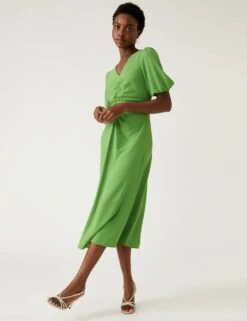 V-Neck Ruched Midi Tea Dress -M&S SD 01 T69 1780 J0 X EC 3