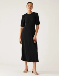 Jersey Round Neck Midi Tea Dress -M&S SD 01 T69 1790 Y0 X EC 1