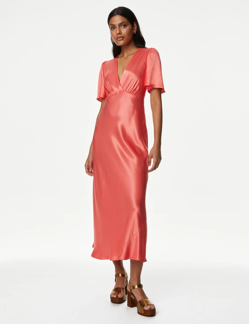 Satin V-Neck Angel Sleeve Midi Tea Dress 5 Satin V-Neck Angel Sleeve Midi Tea Dress - Image 3