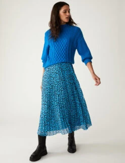 Animal Print Pleated Midaxi Skirt