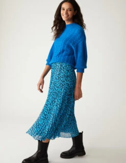 Animal Print Pleated Midaxi Skirt -M&S SD 01 T69 3343 E4 X EC 1