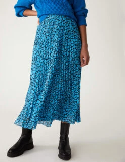 Animal Print Pleated Midaxi Skirt -M&S SD 01 T69 3343 E4 X EC 2