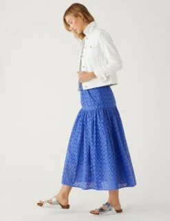 Pure Cotton Broderie Midaxi Tiered Skirt