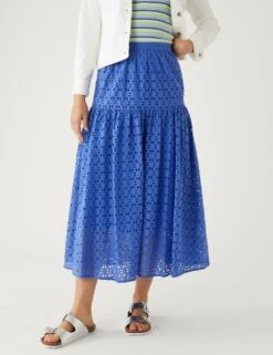 Pure Cotton Broderie Midaxi Tiered Skirt -M&S SD 01 T69 3354 E0 X EC 2