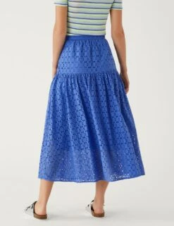 Pure Cotton Broderie Midaxi Tiered Skirt -M&S SD 01 T69 3354 E0 X EC 3