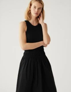 Pure Cotton Shirred Midaxi Skater Skirt -M&S SD 01 T69 3366 Y0 X EC 2