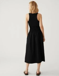 Pure Cotton Shirred Midaxi Skater Skirt -M&S SD 01 T69 3366 Y0 X EC 3