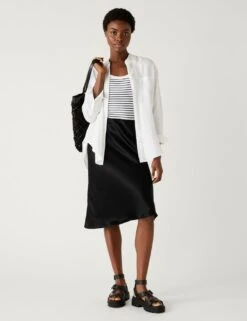 Satin Midi Slip Skirt