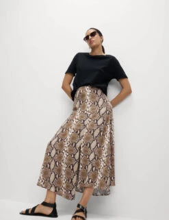 Snake Print Asymmetric Midaxi A-Line Skirt