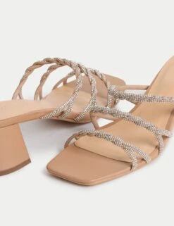 Sparkle Strappy Block Heel Mule Sandals -M&S Sparkle Strappy Block Heel Mule Sandals 2