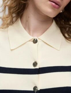 Striped Knitted Collared Button Front Cardigan