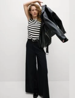 Striped Pointelle Crew Neck T-Shirt -M&S Striped Pointelle Crew Neck T Shirt 2