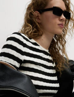 Striped Pointelle Crew Neck T-Shirt -M&S Striped Pointelle Crew Neck T Shirt 4