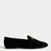 Suede Chain Detail Flat Loafers