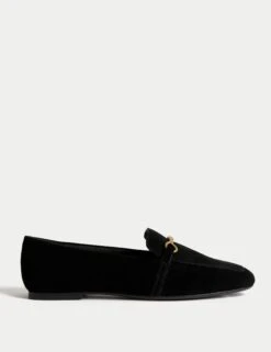 Suede Chain Detail Flat Loafers
