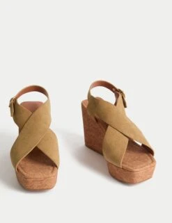 Suede Crossover Wedge Sandals -M&S Suede Crossover Wedge Sandals 1