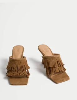 Suede Fringed Slip On Stiletto Heel Mules 10 Suede Fringed Slip On Stiletto Heel Mules -M&S Suede Fringed Slip On Stiletto Heel Mules 1
