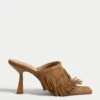 Suede Fringed Slip On Stiletto Heel Mules -M&S Suede Fringed Slip On Stiletto Heel Mules