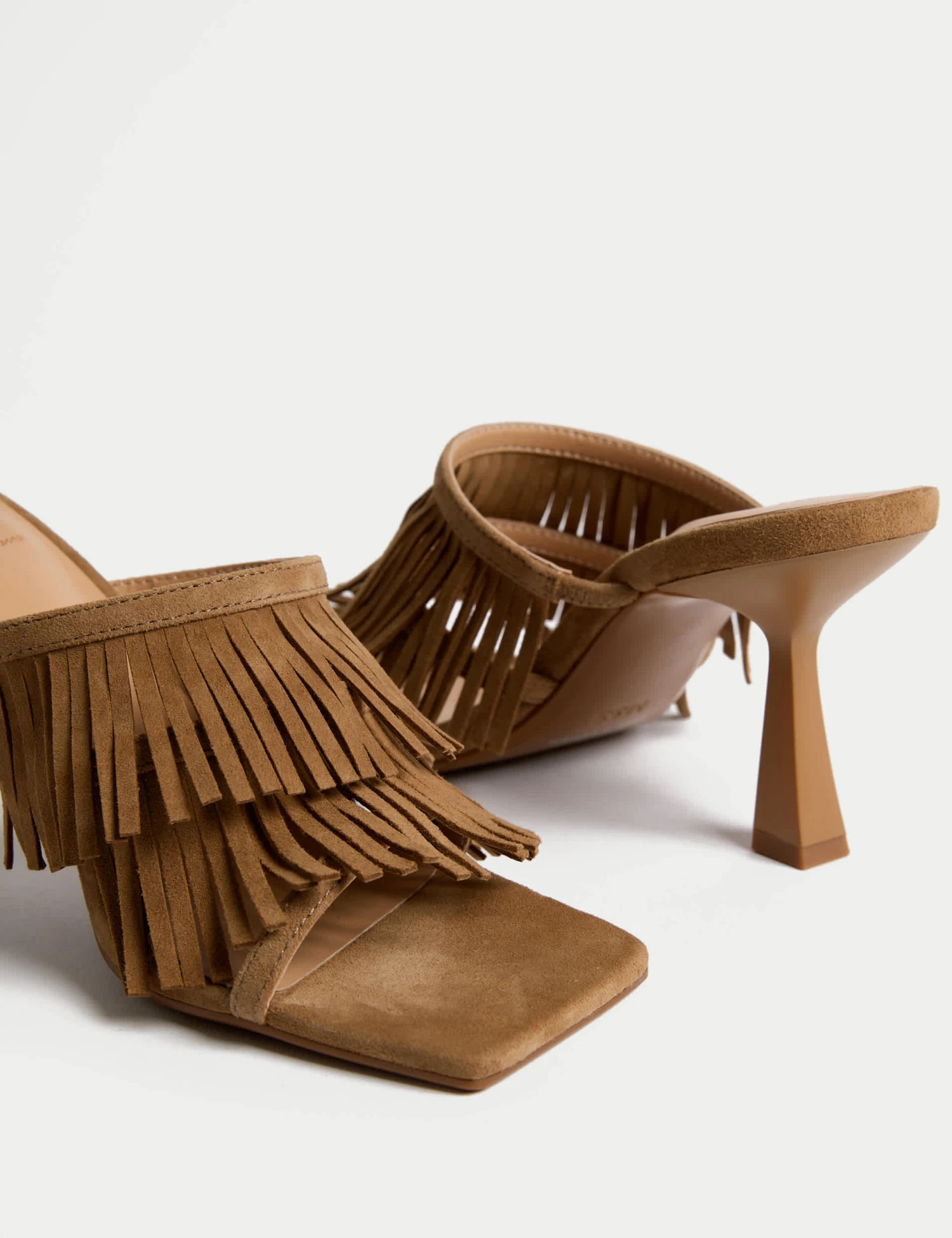 Suede Fringed Slip On Stiletto Heel Mules 5 Suede Fringed Slip On Stiletto Heel Mules - Image 3