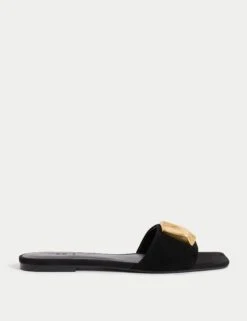 Suede Gold Detail Flat Mule Sandal