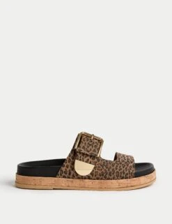 Suede Leopard Print Flatform Sandals