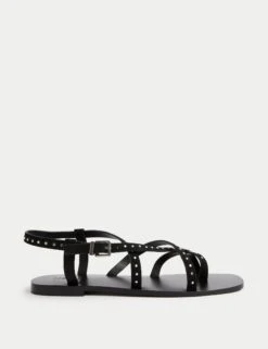 Suede Studded Strappy Flat Sandals