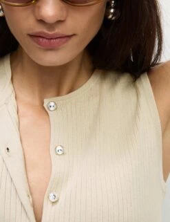 Textured Crew Neck Button Through Waistcoat