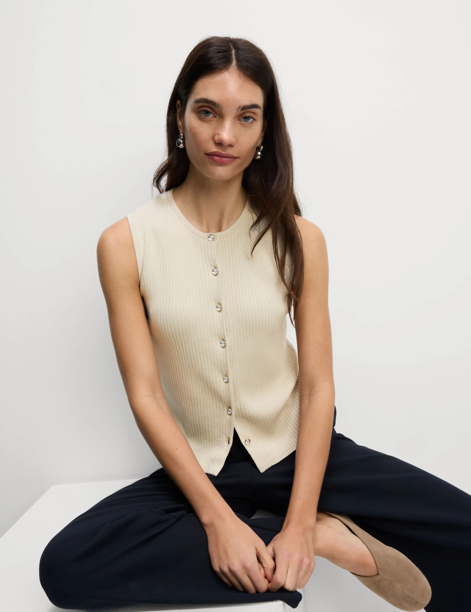 Textured Crew Neck Button Through Waistcoat 8 Textured Crew Neck Button Through Waistcoat - Image 6