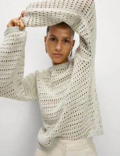 Textured Crew Neck Jumper With Cotton