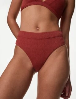 Textured High Waisted High Leg Bikini Bottoms 25 Textured High Waisted High Leg Bikini Bottoms -M&S Textured High Waisted High Leg Bikini Bottoms 3