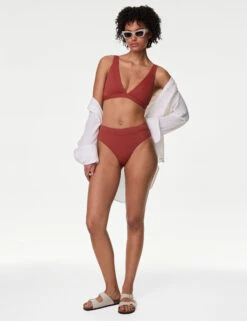 Textured Padded Plunge V-Neck Bikini Top -M&S Textured Padded Plunge V Neck Bikini Top 2