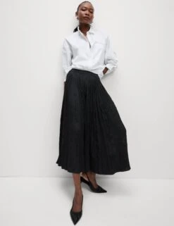 Textured Pleated Midi Slip Skirt -M&S Textured Pleated Midi Slip Skirt 2