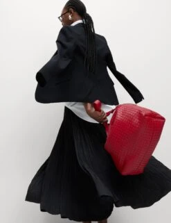 Textured Pleated Midi Slip Skirt