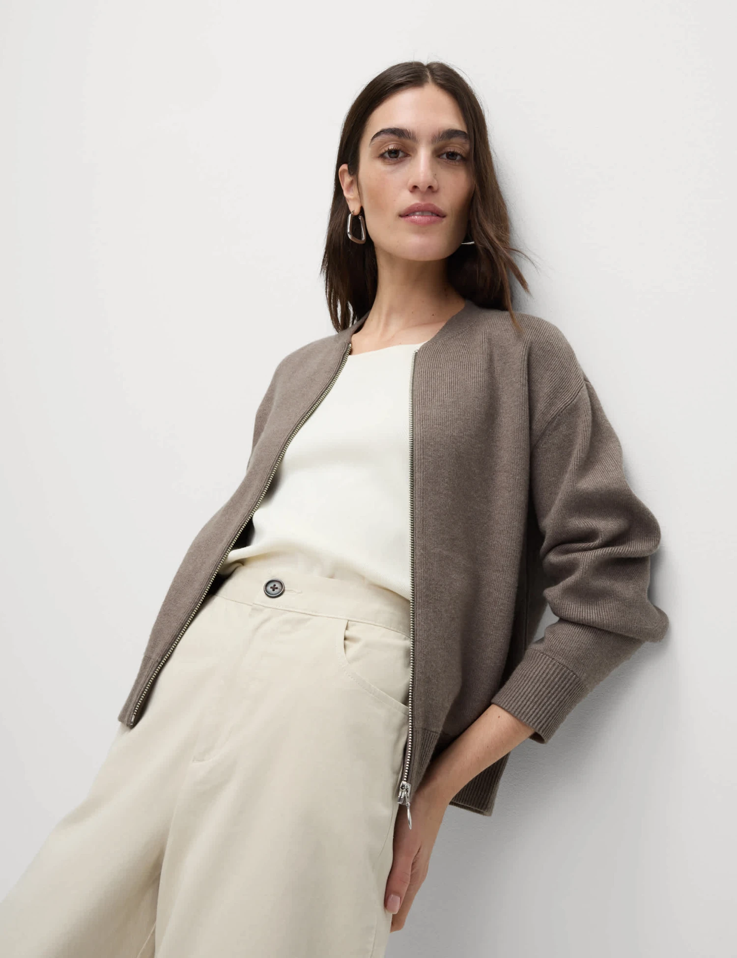 Textured Relaxed Fit Bomber Cardigan 3 Textured Relaxed Fit Bomber Cardigan