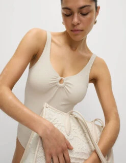 Textured Ring Detail Scoop Neck Swimsuit