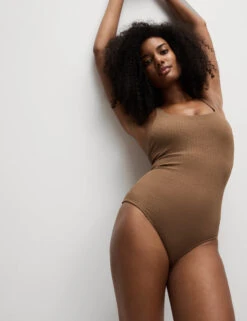 Textured Scoop Neck Cross Back Swimsuit