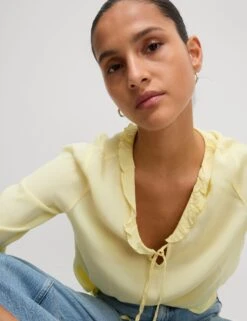V-Neck Frill Detail Blouse -M&S V Neck Frill Detail Blouse 3