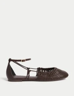 Woven Strappy Flat Ballet Pumps