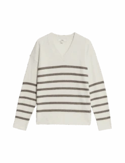 Air-Yarn Striped V-Neck Jumper -M&S air yarn striped v neck jumper