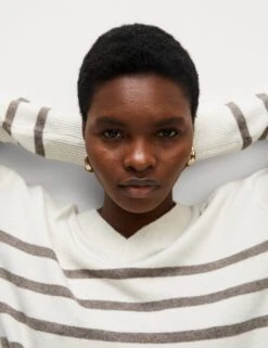 Air-Yarn Striped V-Neck Jumper -M&S air yarn striped v neck jumper 9