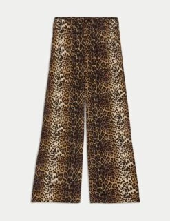 Animal Print Drawstring Wide Leg Trousers -M&S animal print drawstring wide leg trousers 12