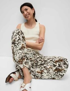 Animal Print Drawstring Wide Leg Trousers -M&S animal print drawstring wide leg trousers 17